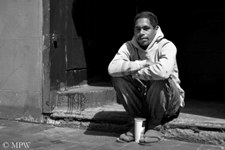 Queen Street Auckland city, black and white photo by Mike Wheelton
